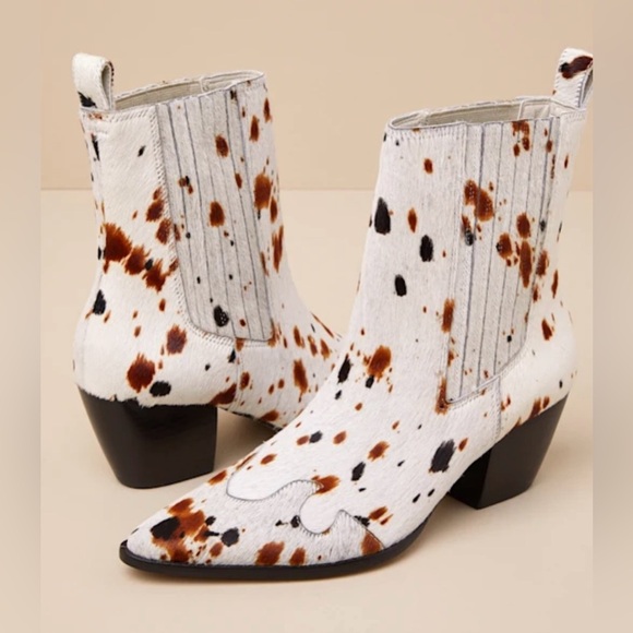 Collins White Multi Speckle Calf Hair Leather Ankle Boots Sz 7.5 - Picture 3 of 12